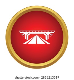 White outline of a road traveling under a bridge in a red circle