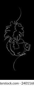 White outline skunk on black background. Graphic drawing. Vector illustration.