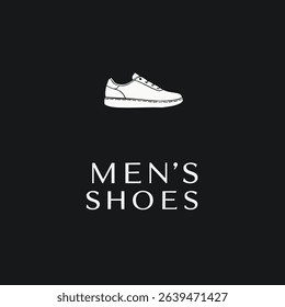 White outline sneaker logo with serif typography, perfect for premium men's shoe branding, athletic leisurewear, or high-end retail packaging. Clean vector with classic detailing.