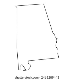 A white outline of the state of Alabama. The outline is very simple and clean. It is a great way to practice drawing shapes and outlines