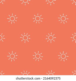 White outline sun seamless pattern with red background.