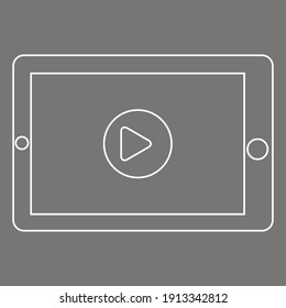 icono de tableta de esquema blanco en fondo gris