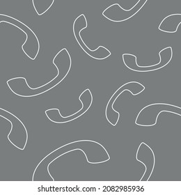 White outline telephone seamless pattern on grey background. Vector illustration.