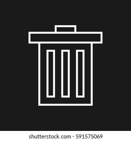 White outline trash can delete button icon on a dark background vector pictogram illustration trendy isolated flat design