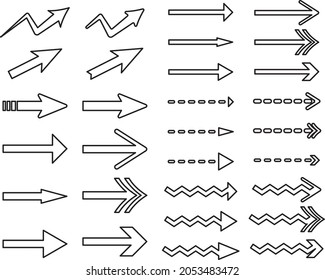 White outline various shapes arrow set