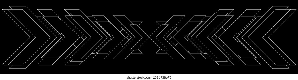 White outline vector arrows on black background.