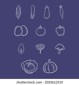 White Outline Vegetable Vector Set