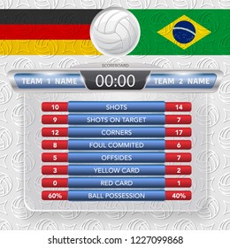 White outline volleyball symbol with two coutry flags and statistic frame