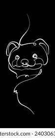 White outline weasel (head) on black background. Graphic drawing. Vector illustration.