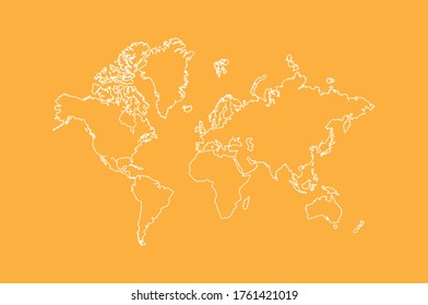mapa del mundo del contorno blanco con fondo amarillo