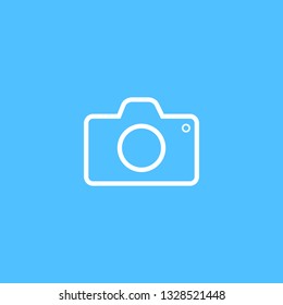White outlined camera icon on a blue background