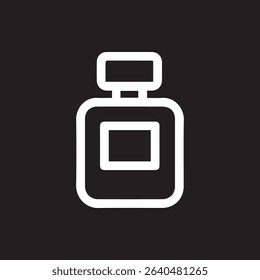 A white outlined graphic of perfume or cologne on a black background. It has a modern and sleek design.