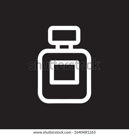 A white outlined graphic of perfume or cologne on a black background. It has a modern and sleek design.