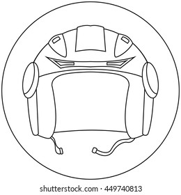 White outlined helmet vector illustration. Open-face helmet silhouette bordered image. Flat style monochrome vector illustration. Personal safety equipment for motorcycle driver on road.