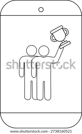 White outlines depict two figures holding a trophy inside a smartphone