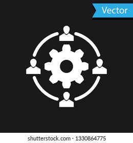 White Outsourcing concept icon isolated on black background. Cooperation sign. Idea of teamwork and investment. Vector Illustration