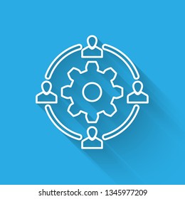 White Outsourcing concept icon isolated with long shadow. Cooperation sign. Idea of teamwork and investment. Vector Illustration