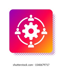 White Outsourcing concept icon isolated on white background. Cooperation sign. Idea of teamwork and investment. Square color button. Vector Illustration
