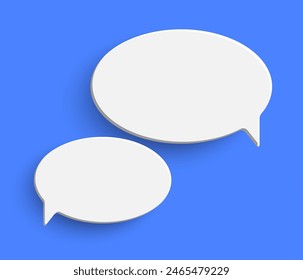 White oval blank speech bubble on blue background. Speak bubble text, chat box, message outline modern vector illustration design. Minimal social network chatting windows. Question, answer