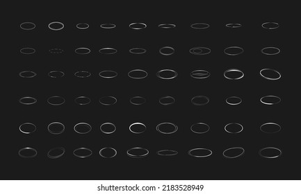 White oval border on black background. Vector oval border set