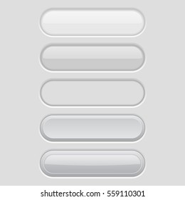 White oval buttons. Light user interface elements. Vector 3d illustration.