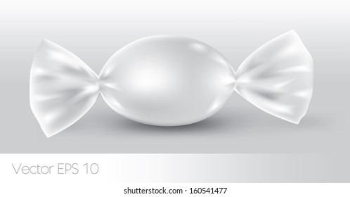 White oval candy package for new design, isolation of the product on a white background with reflections.