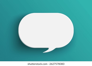 White oval empty speech bubble isolated on green background. Thinking symbol with blank space for text, quote, message. Minimal social banners, price tags, stickers, posters, badges