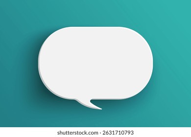 White oval empty speech bubble isolated on green background. Thinking symbol with blank space for text, quote, message. Minimal social banners, price tags, stickers, posters, badges