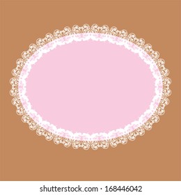 white oval lace-like frame with kissing doves pattern ornament