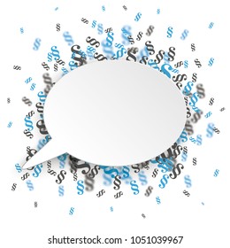 White oval paper speech bubble with blue and gray paragraphs on the white background. Eps 10 vector file.