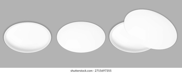 Weißes ovales Top-Geschenkbox-Modell. Offene runde Paketansicht für Geburtstagsgeschenk mit Make-up oder Kosmetik. 3D-Papierabdeckung Design für Corporate Carton Container realistischen Schatten über Vitrine Illustration.
