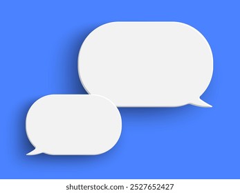 Weiße Ovale leere Sprechblase auf blauem Hintergrund. Sprechblasentext, Chatbox, Nachrichtenkontur modernes Vektorgrafik-Design. Minimale Chatfenster in sozialen Netzwerken. Frage, Antwort