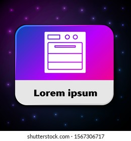 White Oven icon isolated on black background. Stove gas oven sign. Rectangle color button. Vector Illustration