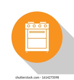 White Oven icon isolated on white background. Stove gas oven sign. Orange circle button. Vector Illustration