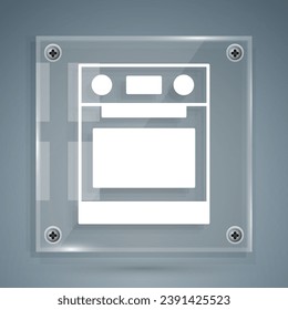 Icono de Horno blanco aislado en fondo gris. Señal del horno de gas de repuesto. Paneles de vidrio cuadrado. Vector
