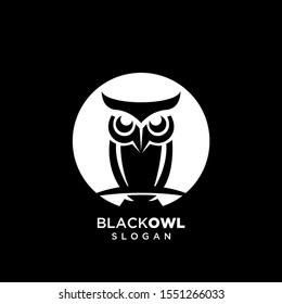 white owl logo silhouette icon design vector with black background