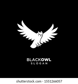 white owl logo silhouette icon design vector with black background