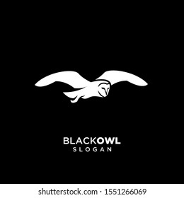 white owl logo silhouette icon design vector with black background