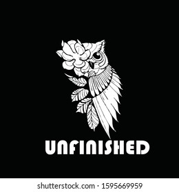 A white owl still unfinished with black background.