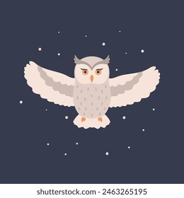 White Owl. T-shirt design, postcard. Graphic vector illustration.