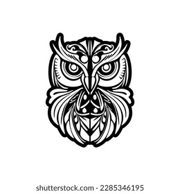 ﻿:Black  white owl wPolynesian patterns tattoo design.