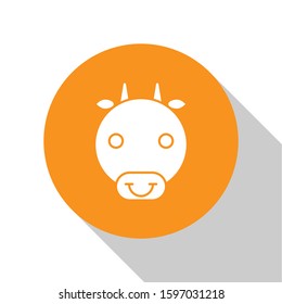 White Ox zodiac sign icon isolated on white background. Astrological horoscope collection. Orange circle button. Vector Illustration