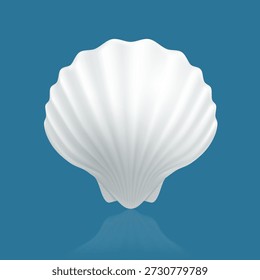 Concha branca de ostra isolada sobre fundo azul. Ilustração vetorial