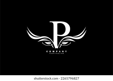 White P letter logo design with wing shaped feather ornament. monogram emblem, typography logo. initial letter.suitable for logos of business, boutique, company, fashion, hotel, etc