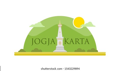 The White Paal / Tugu Pal Putih / Tugu Jogja, Landmark of Yogyakarta city flat design,  vector logo icon illustration. 