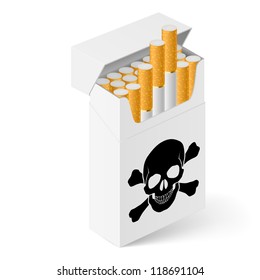 White Pack of cigarettes with black skull. Illustration of designer on  white background