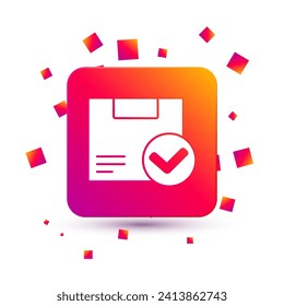 Cuadro Paquete blanco con icono de marca de verificación aislado en fondo blanco. Cuadro de paquete. Entrega aprobada o recepción del paquete correcta. Botón de color cuadrado. Ilustración vectorial