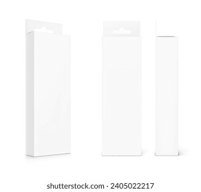 White package box with euro slot mockup for electronic accessories, cosmetics and medicaments. Vector illustration isolated on white background. Ready and simple to use for your design. EPS10.