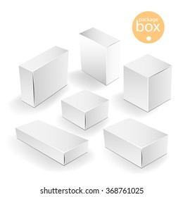 White package box. Packaging mock up template. Good for a food, electronics, software, cosmetics design and other products. Vector illustrated