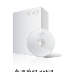 White Package Cardboard Box with DVD Or CD Disk. Vector illustration